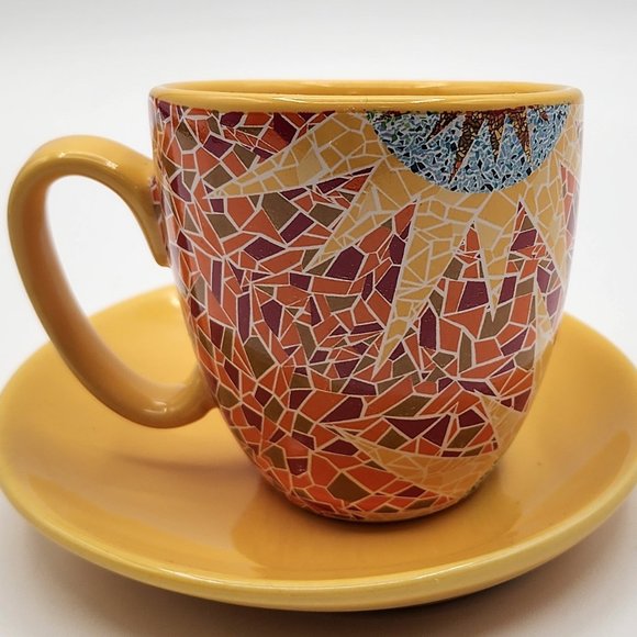 GdP Giordano di Ponzano Italy Modern Cup Saucer Bright Geometric Mosaic Sunburst - Picture 1 of 13